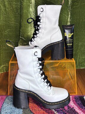 Doc Martens Chesney White Leather Heeled Boots - Women's Size 5 (can fit size 6)